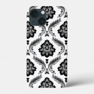 Rococo-Damaskmuster Grau Schwarz Weiß Case-Mate iPhone Hülle