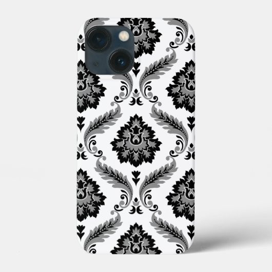 Rococo-Damaskmuster Grau Schwarz Weiß Case-Mate iPhone Hülle (Rückseite)