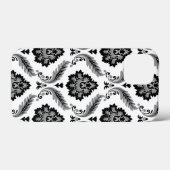 Rococo-Damaskmuster Grau Schwarz Weiß Case-Mate iPhone Hülle (Rückseite (Horizontal))