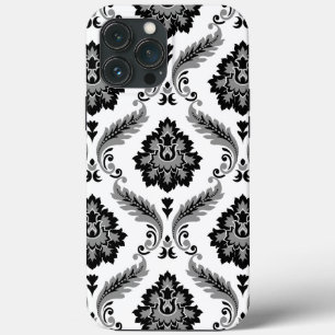 Rococo-Damaskmuster Grau Schwarz Weiß Case-Mate iPhone Hülle