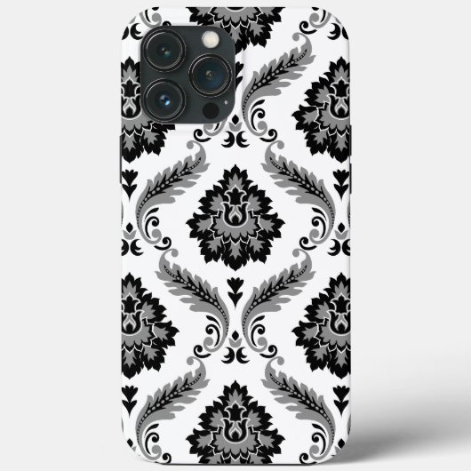 Rococo-Damaskmuster Grau Schwarz Weiß Case-Mate iPhone Hülle (Rückseite)