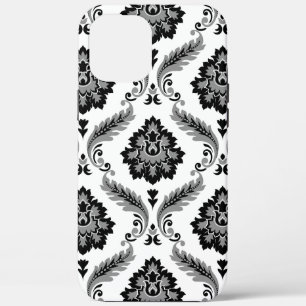 Rococo-Damaskmuster Grau Schwarz Weiß Case-Mate iPhone Hülle