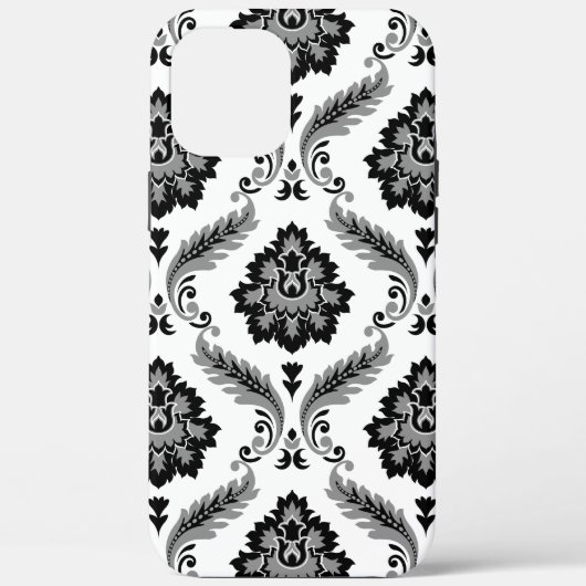Rococo-Damaskmuster Grau Schwarz Weiß Case-Mate iPhone Hülle (Rückseite)