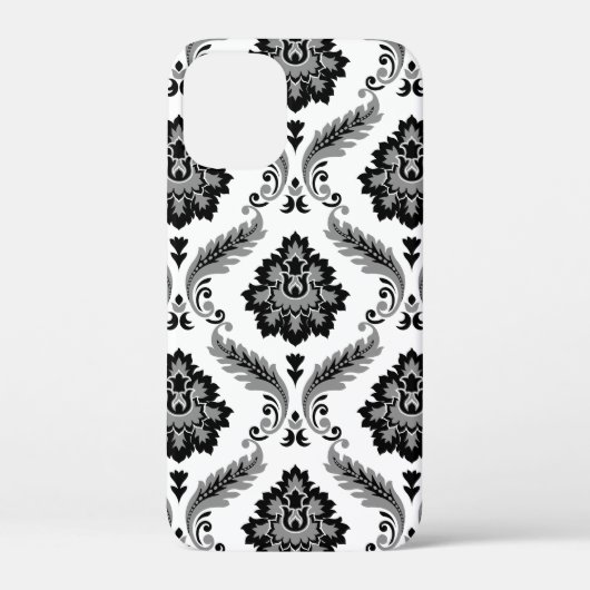 Rococo-Damaskmuster Grau Schwarz Weiß Case-Mate iPhone Hülle (Rückseite)