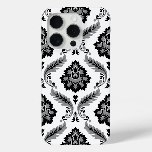 Rococo-Damaskmuster Grau Schwarz Weiß Case-Mate iPhone Hülle (Rückseite)
