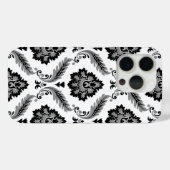 Rococo-Damaskmuster Grau Schwarz Weiß Case-Mate iPhone Hülle (Rückseite (Horizontal))