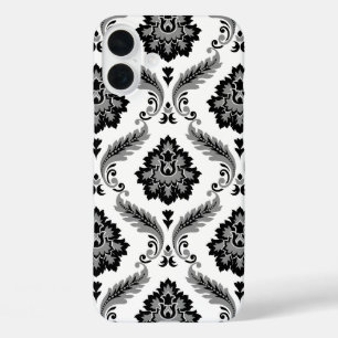 Rococo-Damaskmuster Grau Schwarz Weiß iPhone 16 Plus Hülle