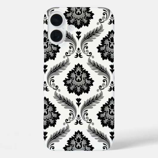 Rococo-Damaskmuster Grau Schwarz Weiß Case-Mate iPhone Hülle (Rückseite)