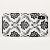 Rococo-Damaskmuster Grau Schwarz Weiß Case-Mate iPhone Hülle (Rückseite (Horizontal))