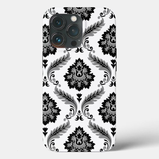 Rococo-Damaskmuster Grau Schwarz Weiß Case-Mate iPhone Hülle (Rückseite)