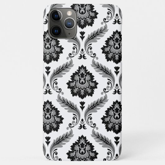 Rococo-Damaskmuster Grau Schwarz Weiß Case-Mate iPhone Hülle (Rückseite)