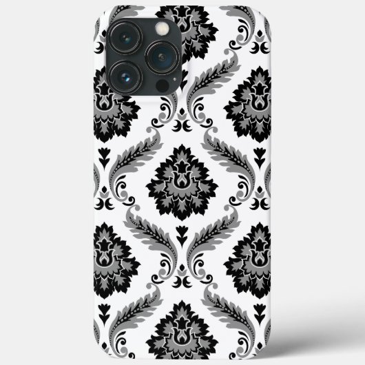 Rococo-Damaskmuster Grau Schwarz Weiß Case-Mate iPhone Hülle (Rückseite)