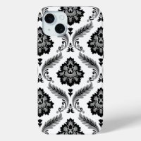 Rococo-Damaskmuster Grau Schwarz Weiß