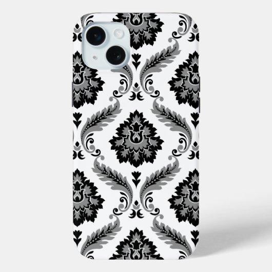 Rococo-Damaskmuster Grau Schwarz Weiß Case-Mate iPhone Hülle (Rückseite)