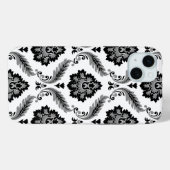 Rococo-Damaskmuster Grau Schwarz Weiß Case-Mate iPhone Hülle (Rückseite (Horizontal))