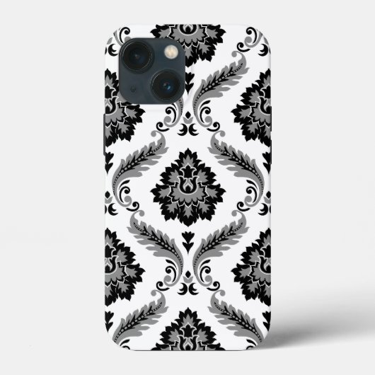 Rococo-Damaskmuster Grau Schwarz Weiß Case-Mate iPhone Hülle (Rückseite)