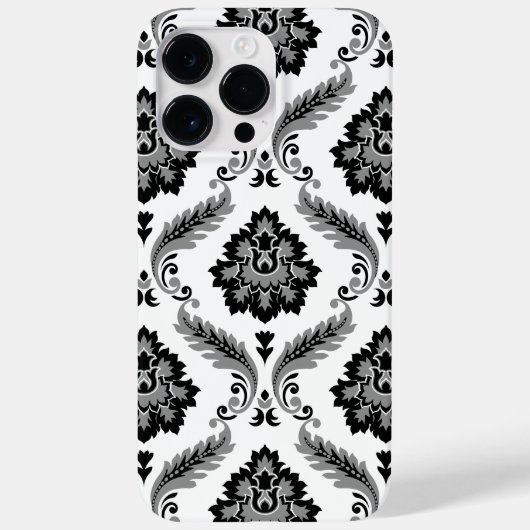 Rococo-Damaskmuster Grau Schwarz Weiß Case-Mate iPhone Hülle (Rückseite)