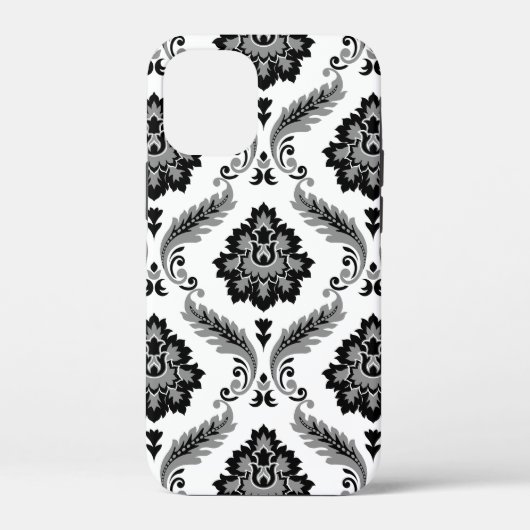 Rococo-Damaskmuster Grau Schwarz Weiß Case-Mate iPhone Hülle (Rückseite)