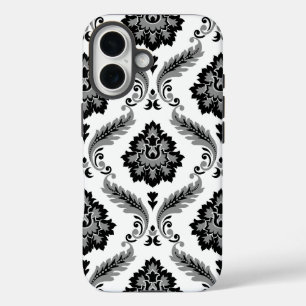 Rococo-Damaskmuster Grau Schwarz Weiß iPhone 16 Hülle