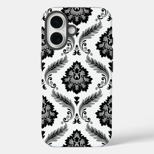 Rococo-Damaskmuster Grau Schwarz Weiß Case-Mate iPhone Hülle (Rückseite)