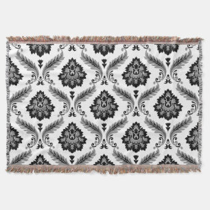 Rococo-Damaskmuster Grau Schwarz Weiß Decke