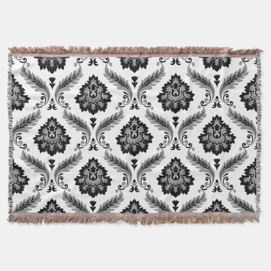 Rococo-Damaskmuster Grau Schwarz Weiß Decke (Vorderseite)