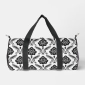 Rococo-Damaskmuster Grau Schwarz Weiß Duffle Bag (Vorderseite)