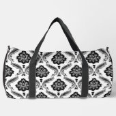 Rococo-Damaskmuster Grau Schwarz Weiß Duffle Bag (Vorderseite)