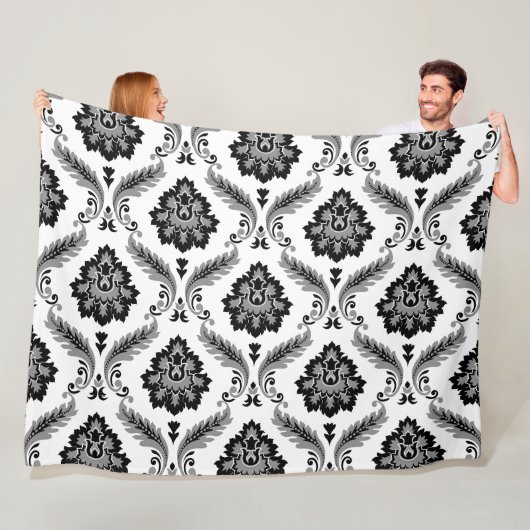 Rococo-Damaskmuster Grau Schwarz Weiß Fleecedecke (Beispiel)