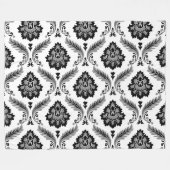 Rococo-Damaskmuster Grau Schwarz Weiß Fleecedecke (Vorderseite (Horizontal))