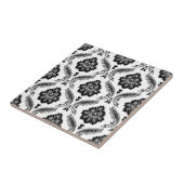 Rococo-Damaskmuster Grau Schwarz Weiß Fliese (Seite)