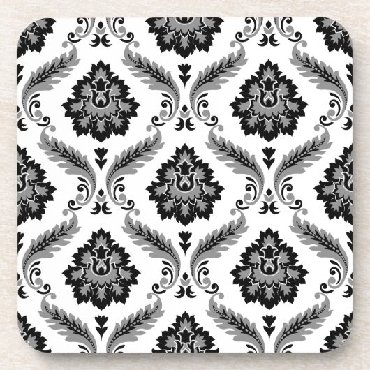 Rococo-Damaskmuster Grau Schwarz Weiß Getränkeuntersetzer (Vorderseite)