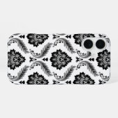 Rococo-Damaskmuster Grau Schwarz Weiß iPhone 16 Hülle (Rückseite (Horizontal))