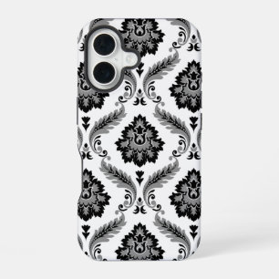 Rococo-Damaskmuster Grau Schwarz Weiß iPhone 16 Hülle