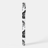 Rococo-Damaskmuster Grau Schwarz Weiß iPhone Hülle (Rechte Seite)