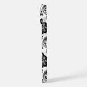Rococo-Damaskmuster Grau Schwarz Weiß iPhone Hülle (Linke Seite)