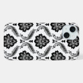 Rococo-Damaskmuster Grau Schwarz Weiß iPhone Hülle (Rückseite (Horizontal))