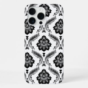 Rococo-Damaskmuster Grau Schwarz Weiß iPhone 16 Pro Max Hülle