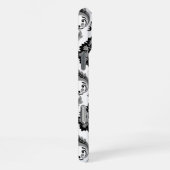 Rococo-Damaskmuster Grau Schwarz Weiß iPhone Hülle (Rechte Seite)