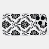 Rococo-Damaskmuster Grau Schwarz Weiß iPhone Hülle (Rückseite (Horizontal))
