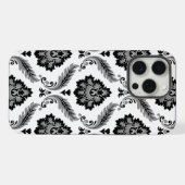 Rococo-Damaskmuster Grau Schwarz Weiß iPhone Hülle (Rückseite (Horizontal))