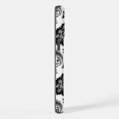 Rococo-Damaskmuster Grau Schwarz Weiß iPhone Hülle (Rechte Seite)