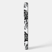 Rococo-Damaskmuster Grau Schwarz Weiß iPhone Hülle (Linke Seite)