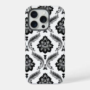 Rococo-Damaskmuster Grau Schwarz Weiß iPhone 15 Pro Hülle