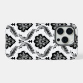 Rococo-Damaskmuster Grau Schwarz Weiß iPhone Hülle (Rückseite (Horizontal))