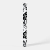 Rococo-Damaskmuster Grau Schwarz Weiß iPhone Hülle (Rechte Seite)
