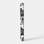 Rococo-Damaskmuster Grau Schwarz Weiß iPhone Hülle (Linke Seite)