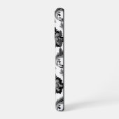 Rococo-Damaskmuster Grau Schwarz Weiß iPhone Hülle (Linke Seite)