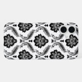 Rococo-Damaskmuster Grau Schwarz Weiß iPhone Hülle (Rückseite (Horizontal))
