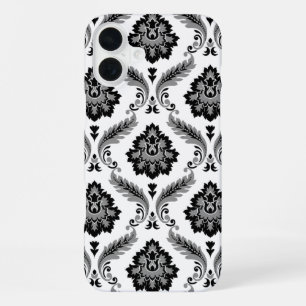 Rococo-Damaskmuster Grau Schwarz Weiß iPhone 16 Plus Hülle